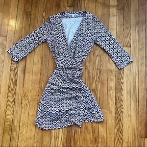 DVF Purple and White Printed Wrap Dress
